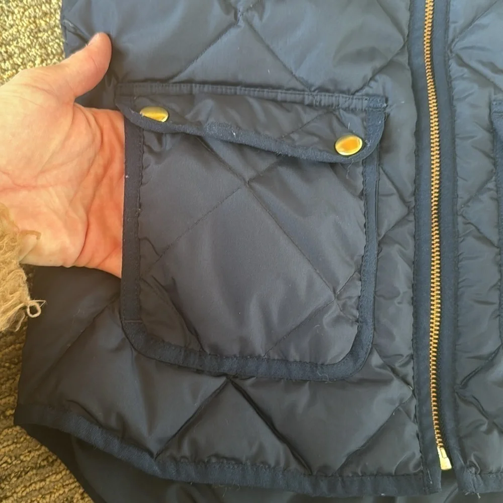 J. Crew Women’s Navy Blue Quilted DOWN Puffer Vest with Snap Pockets Zip-up